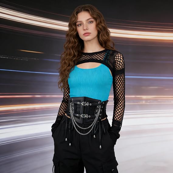 Chain-Layered Underbust Corset Belt - Goth Waspie Belt