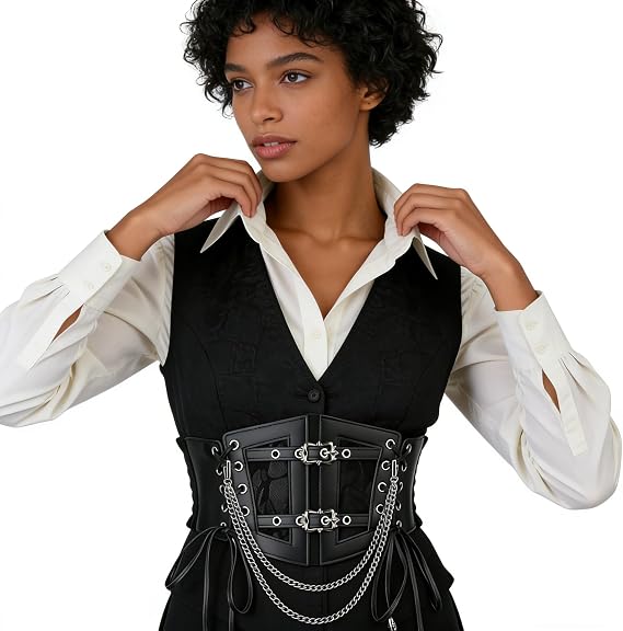 Chain-Layered Underbust Corset Belt - Goth Waspie Belt