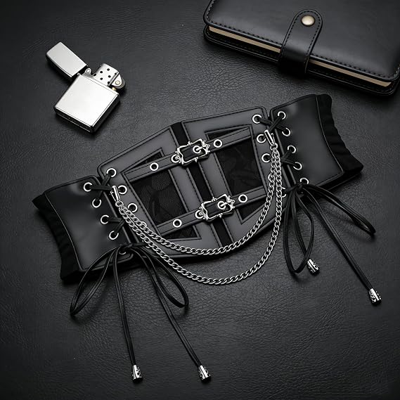 Chain-Layered Underbust Corset Belt - Goth Waspie Belt