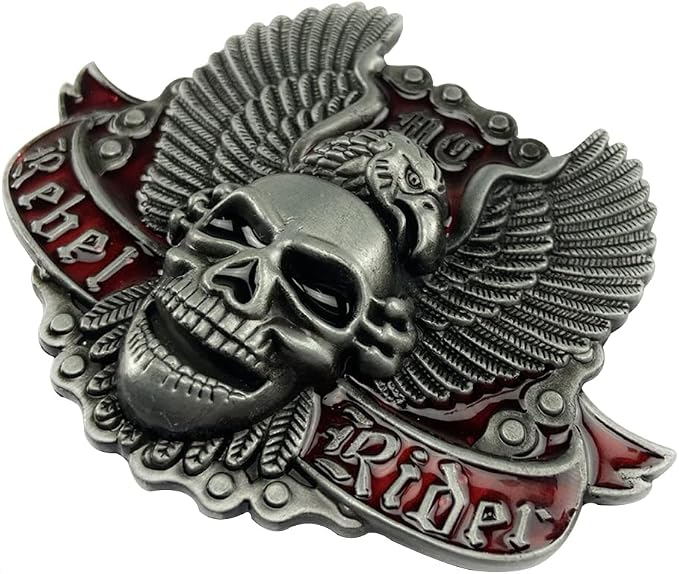 Rebel Biker Motorcycle Chain Skull & Eagle Belt Buckle, 40mm