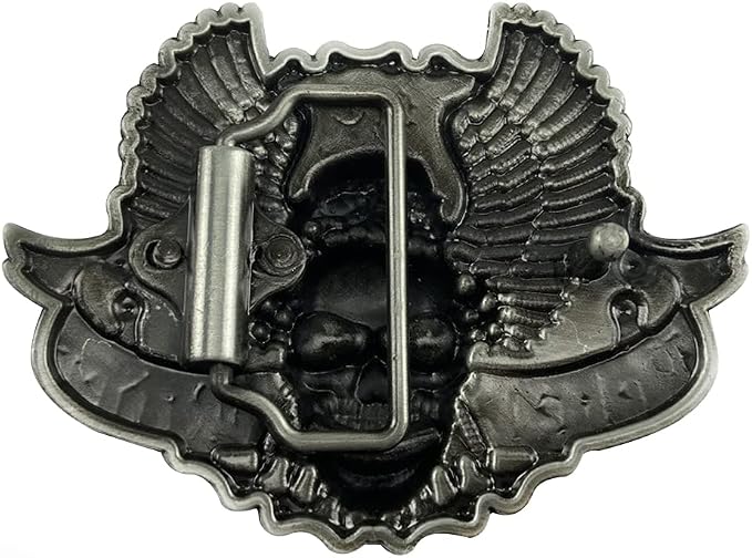 Rebel Biker Motorcycle Chain Skull & Eagle Belt Buckle, 40mm