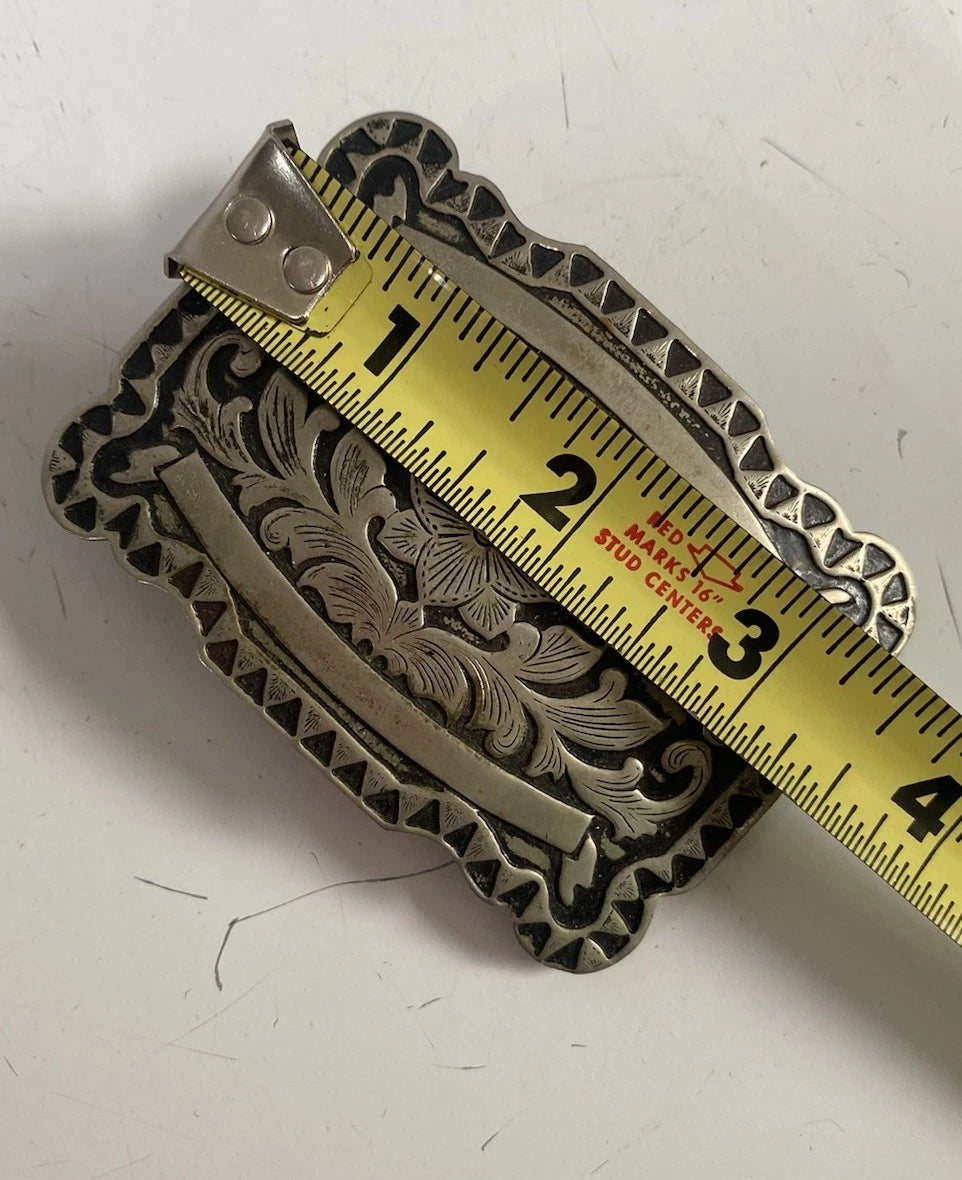 Rectangular Silver Filigree Floral Belt Buckle