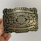Rectangular Silver Filigree Floral Belt Buckle