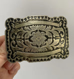 Rectangular Silver Filigree Floral Belt Buckle