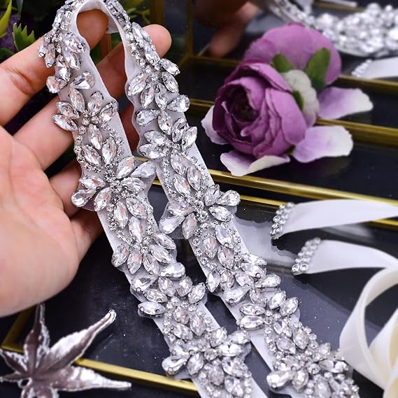 Rhinestone Applique Wedding Sash - Prom Gown Belt
