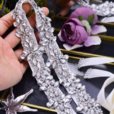 Rhinestone Applique Wedding Sash - Prom Gown Belt