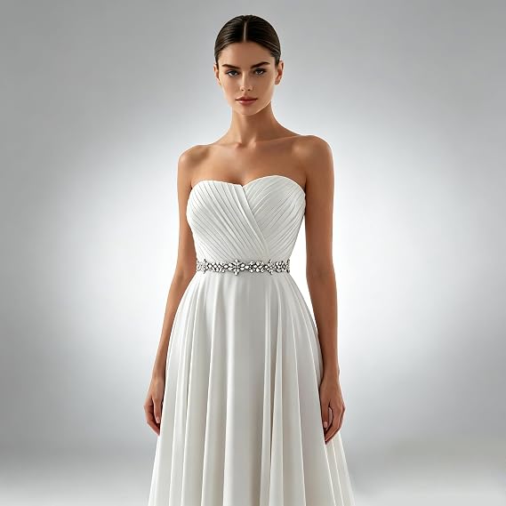 Rhinestone Applique Wedding Sash - Prom Gown Belt