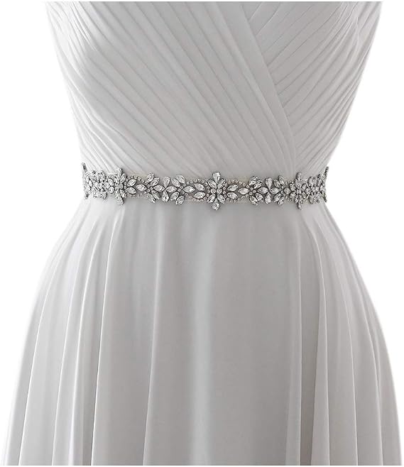 Rhinestone Applique Wedding Sash - Prom Gown Belt