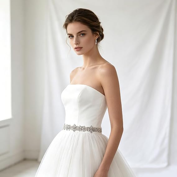 Rhinestone Applique Wedding Sash - Prom Gown Belt