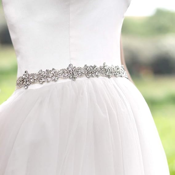 Rhinestone Applique Wedding Sash - Prom Gown Belt