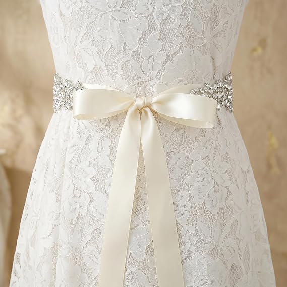 Rhinestone Bead Bow Bridal Belt - Curve-Enhancing Sash