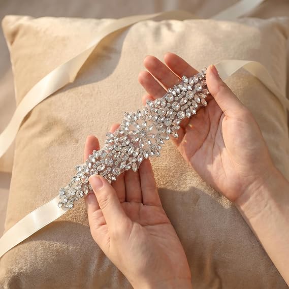 Rhinestone Bead Bow Bridal Belt - Curve-Enhancing Sash