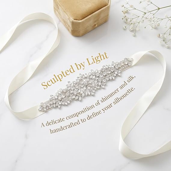 Rhinestone Bead Bow Bridal Belt - Curve-Enhancing Sash