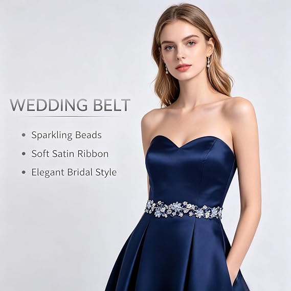 Rhinestone Beaded Bridal Belt - Crystal Sash for Gowns