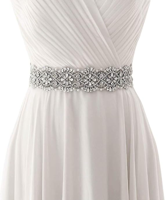 Rhinestone Bow Wedding Sash - Silver Bridal Belt