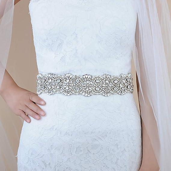 Rhinestone Bow Wedding Sash - Silver Bridal Belt