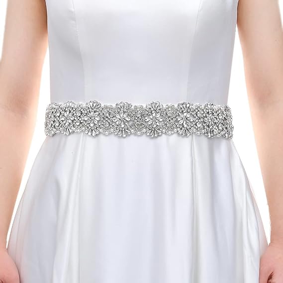 Rhinestone Bow Wedding Sash - Silver Bridal Belt