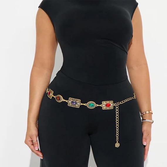Rhinestone Diamond Concho Chain Belt - Bling Waist Chain