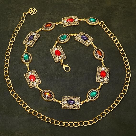 Rhinestone Diamond Concho Chain Belt - Bling Waist Chain