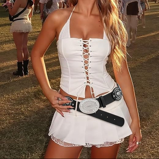 Rhinestone Concho Disc Belt - Wide Boho Cowgirl Style