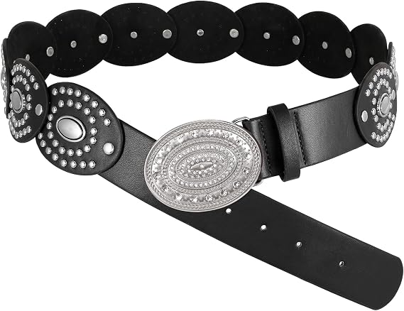 Rhinestone Concho Disc Belt - Wide Boho Cowgirl Style