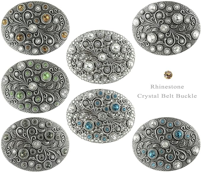 Rhinestone Crystal Floral Oval Buckle - Hand-Set Stones