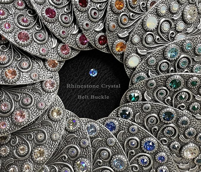 Rhinestone Crystal Floral Oval Buckle - Hand-Set Stones