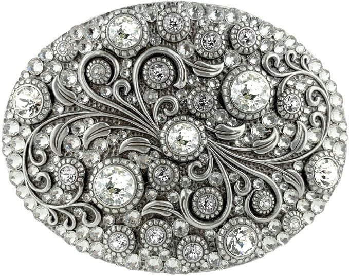 Rhinestone Crystal Floral Oval Buckle - Hand-Set Stones