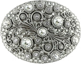 Rhinestone Crystal Floral Oval Buckle - Hand-Set Stones