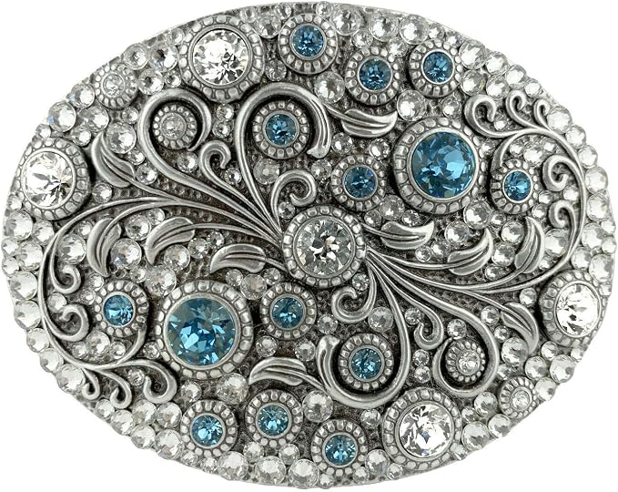 Rhinestone Crystal Oval Buckle - Aquamarine Accent Style