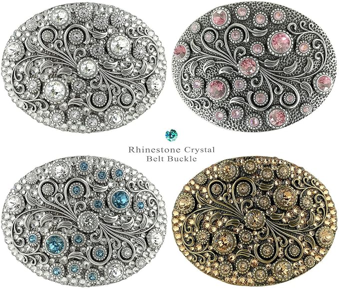 Rhinestone Crystal Oval Buckle - Aquamarine Accent Style