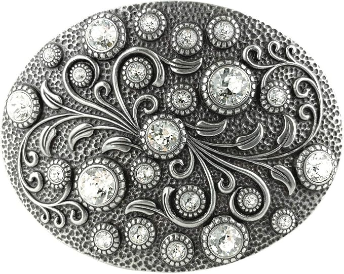 Rhinestone Crystal Oval Floral Buckle - Antique Western