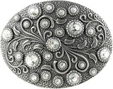 Rhinestone Crystal Oval Floral Buckle - Antique Western