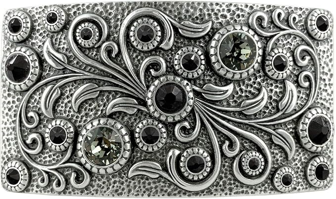 Rhinestone Crystal Rectangle Buckle - Jet Black Accent