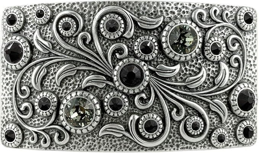 Rhinestone Crystal Rectangle Buckle - Jet Black Accent