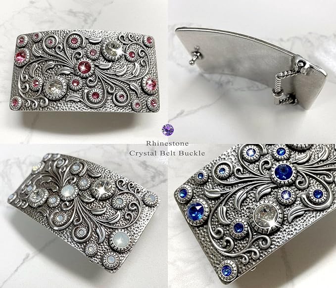 Rhinestone Crystal Rectangle Floral Buckle - Antique Style