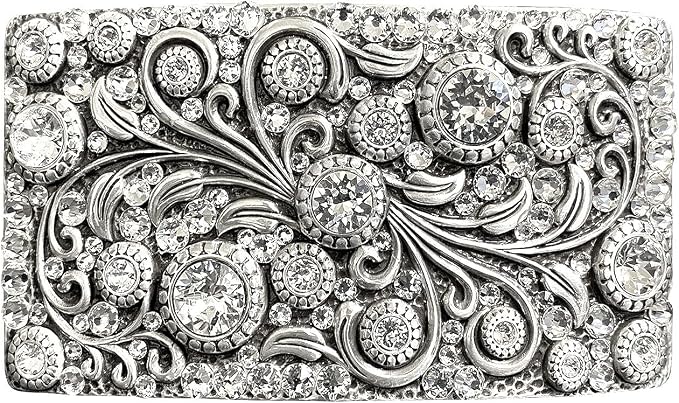 Rhinestone Crystal Rectangle Floral Buckle - Antique Style