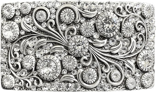 Rhinestone Crystal Rectangle Floral Buckle - Antique Style