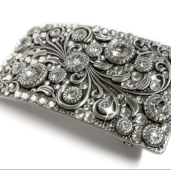 Rhinestone Crystal Rectangle Floral Buckle - Antique Style