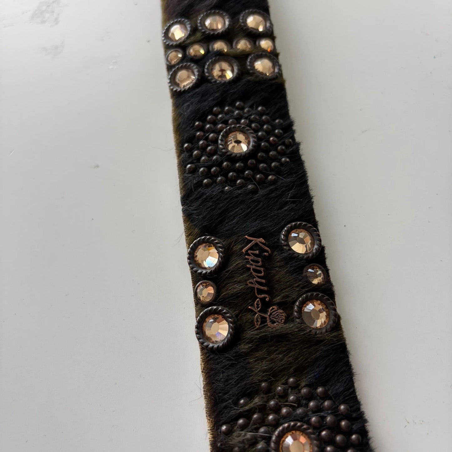 Rhinestone Floral Hair-On Hide Statement Belt - Western