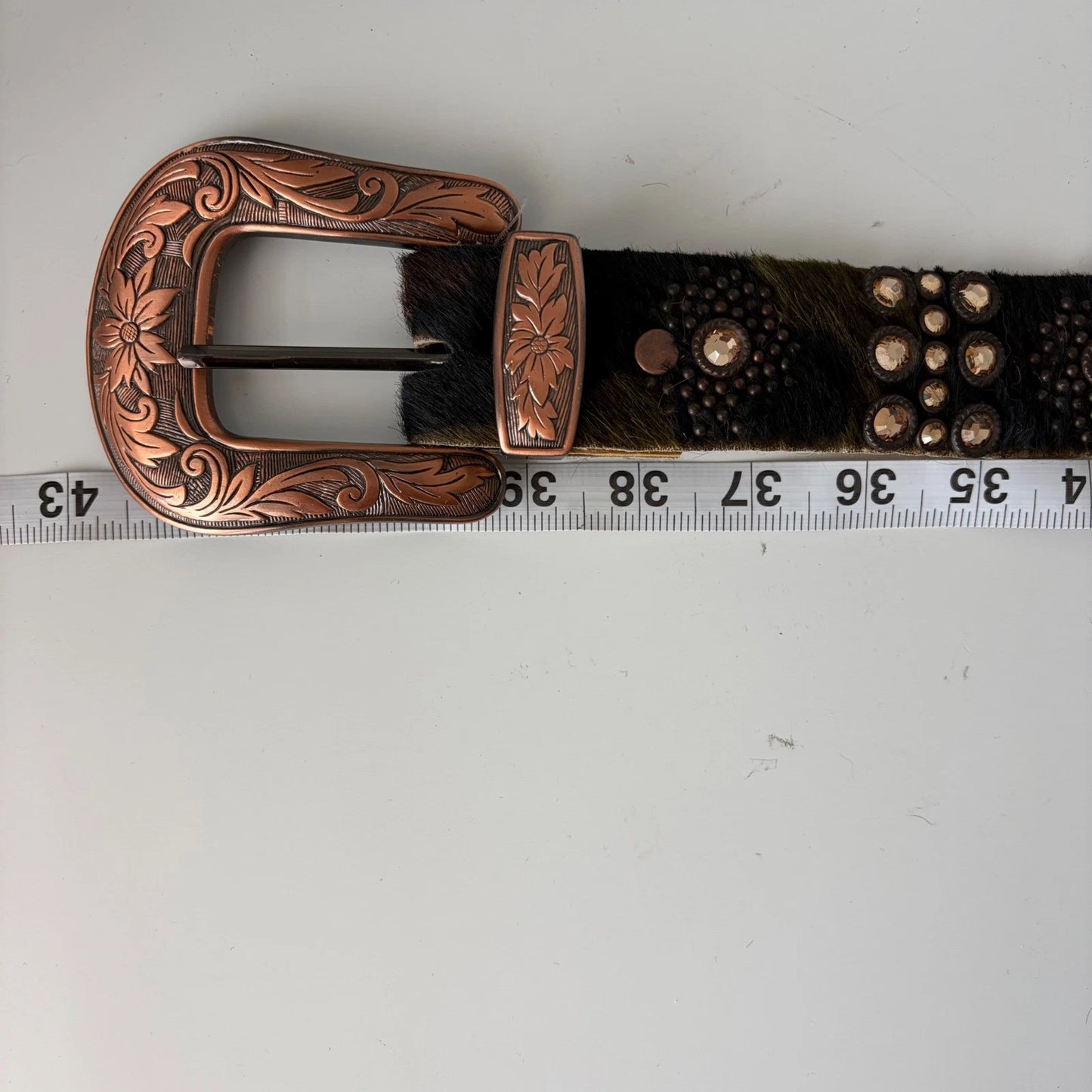Rhinestone Floral Hair-On Hide Statement Belt - Western