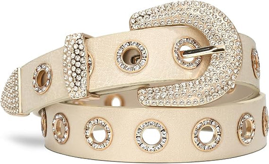 Rhinestone Grommet Punk Western Belt - Y2K Studded Strap
