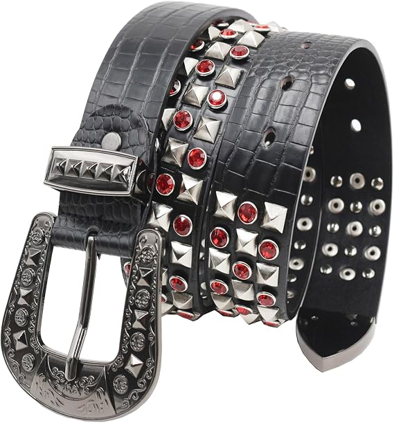 Rhinestone Studded Crocodile Pattern Belt - Punk Western