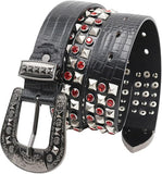 Rhinestone Studded Crocodile Pattern Belt - Punk Western