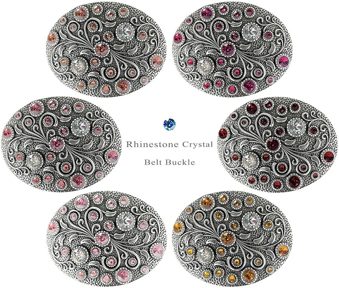 Rhinestone Crystal Oval Floral Buckle - Antique Western