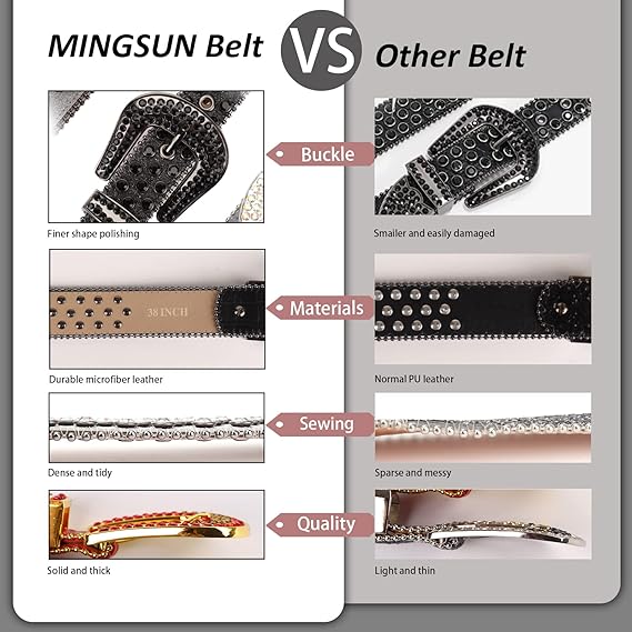 Hand-Set Rhinestone Studded Western Belt - Punk Y2K Style