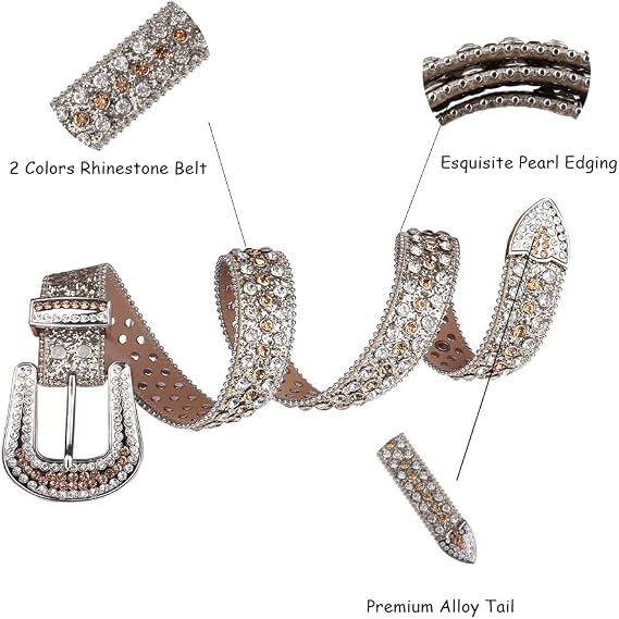 Hand-Set Rhinestone Studded Western Belt - Punk Y2K Style