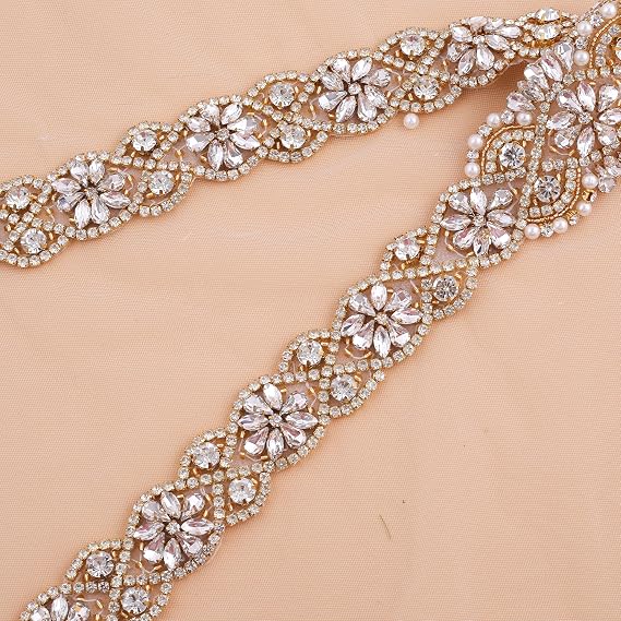 Rose Gold Rhinestone Wedding Sash Belt - Bridal Gown Belt