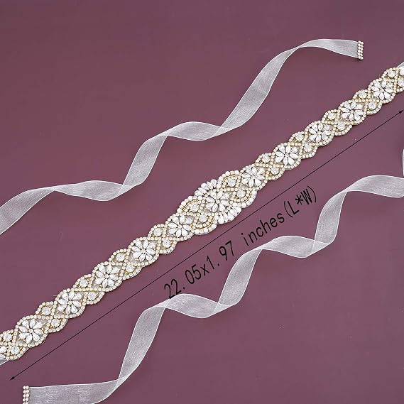 Rose Gold Rhinestone Wedding Sash Belt - Bridal Gown Belt