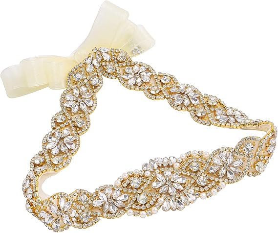 Rose Gold Rhinestone Wedding Sash Belt - Bridal Gown Belt